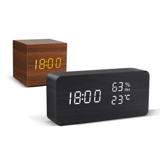 Alarm Clock LED Wooden Watch Table Voice Control Digital Wood Despertador USB/AAA Powered Electronic Desktop Clocks - Premium 0 from TIKIJTRONICS - Just $10.27! Shop now at TIKIJTRONICS