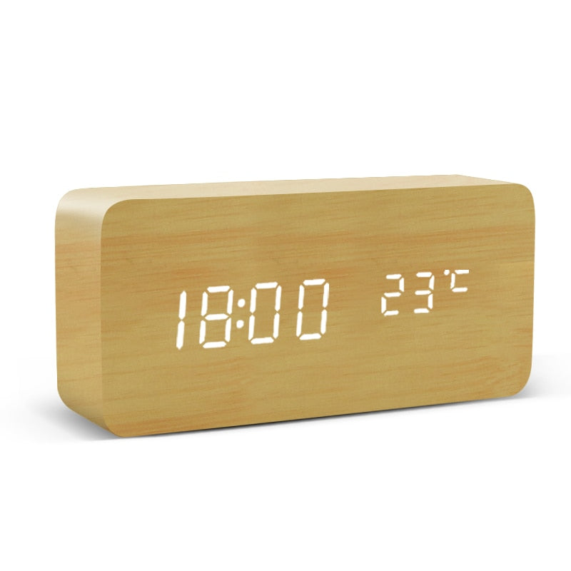 Alarm Clock LED Wooden Watch Table Voice Control Digital Wood Despertador USB/AAA Powered Electronic Desktop Clocks - Premium 0 from TIKIJTRONICS - Just $10.14! Shop now at TIKIJTRONICS