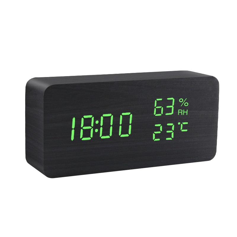 Alarm Clock LED Wooden Watch Table Voice Control Digital Wood Despertador USB/AAA Powered Electronic Desktop Clocks - Premium 0 from TIKIJTRONICS - Just $10.27! Shop now at TIKIJTRONICS