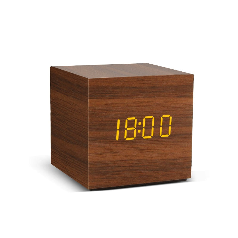 Alarm Clock LED Wooden Watch Table Voice Control Digital Wood Despertador USB/AAA Powered Electronic Desktop Clocks - Premium 0 from TIKIJTRONICS - Just $10.27! Shop now at TIKIJTRONICS