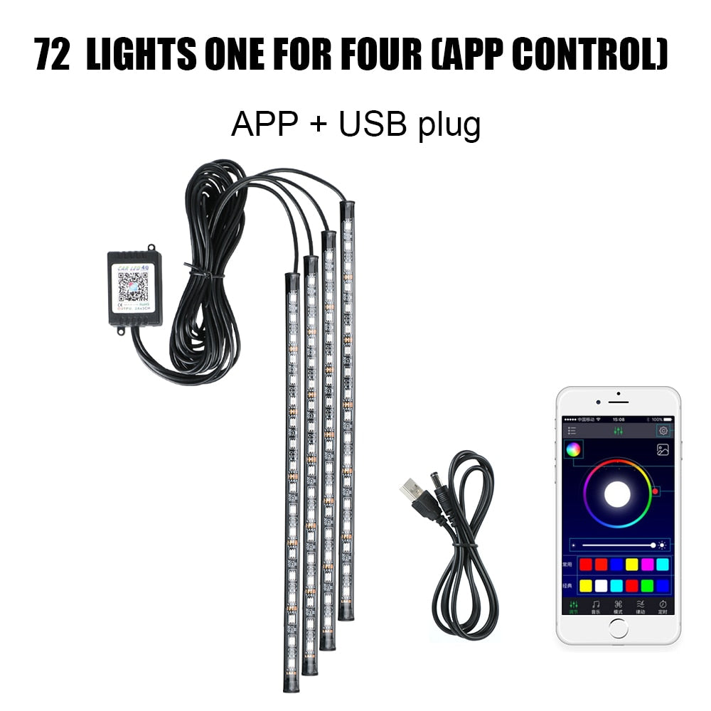 Automotive Interior Decorative Lights LED Car Foot Light 24/36/48/72 LED Atmosphere Lamp Ambient Lamp Remote/Voice Control - Premium 0 from TIKIJTRONICS - Just $4.65! Shop now at TIKIJTRONICS