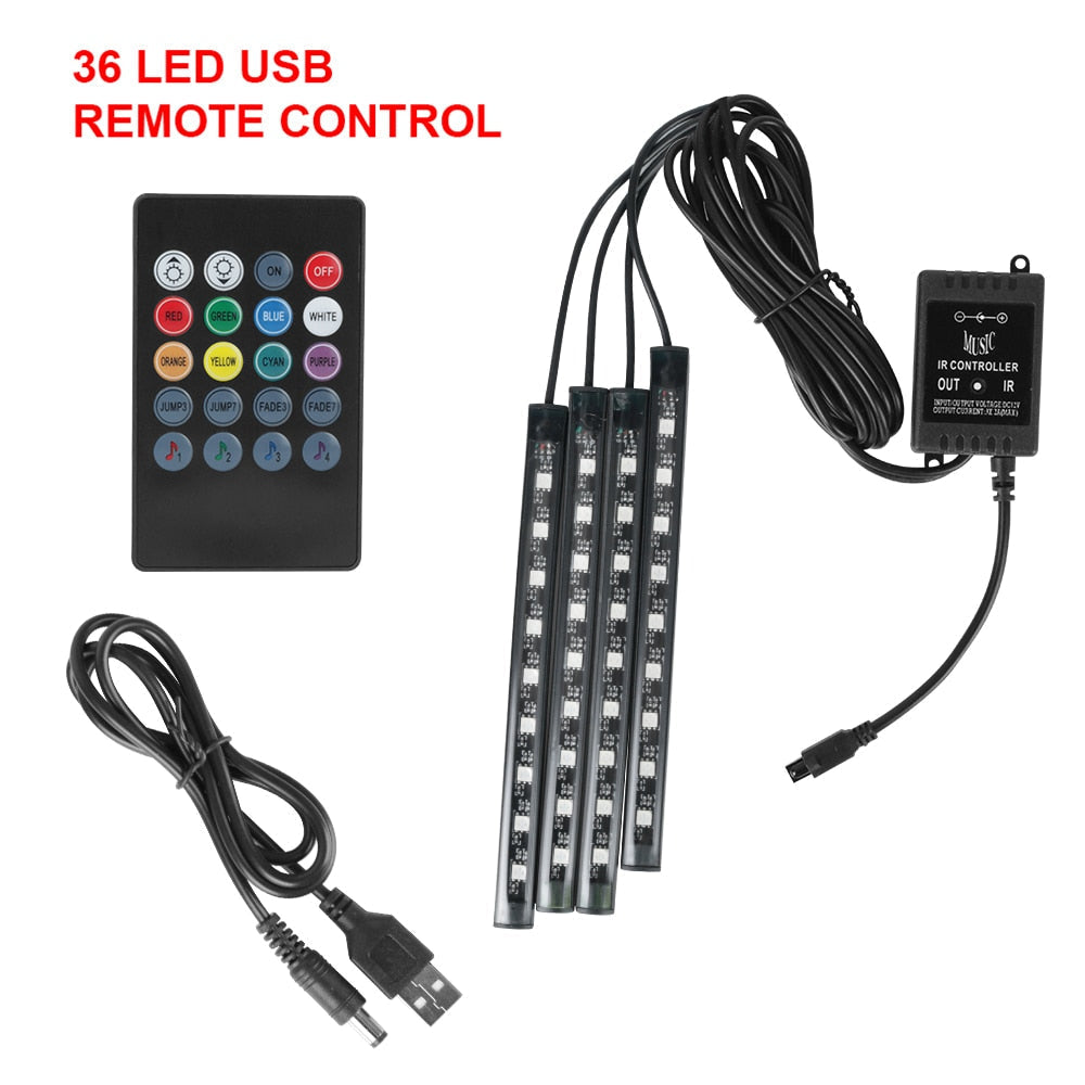 Automotive Interior Decorative Lights LED Car Foot Light 24/36/48/72 LED Atmosphere Lamp Ambient Lamp Remote/Voice Control - Premium 0 from TIKIJTRONICS - Just $4.65! Shop now at TIKIJTRONICS