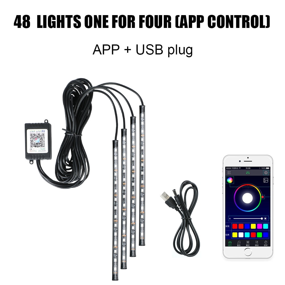 Automotive Interior Decorative Lights LED Car Foot Light 24/36/48/72 LED Atmosphere Lamp Ambient Lamp Remote/Voice Control - Premium 0 from TIKIJTRONICS - Just $4.65! Shop now at TIKIJTRONICS