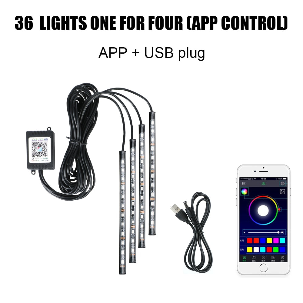 Automotive Interior Decorative Lights LED Car Foot Light 24/36/48/72 LED Atmosphere Lamp Ambient Lamp Remote/Voice Control - Premium 0 from TIKIJTRONICS - Just $4.65! Shop now at TIKIJTRONICS