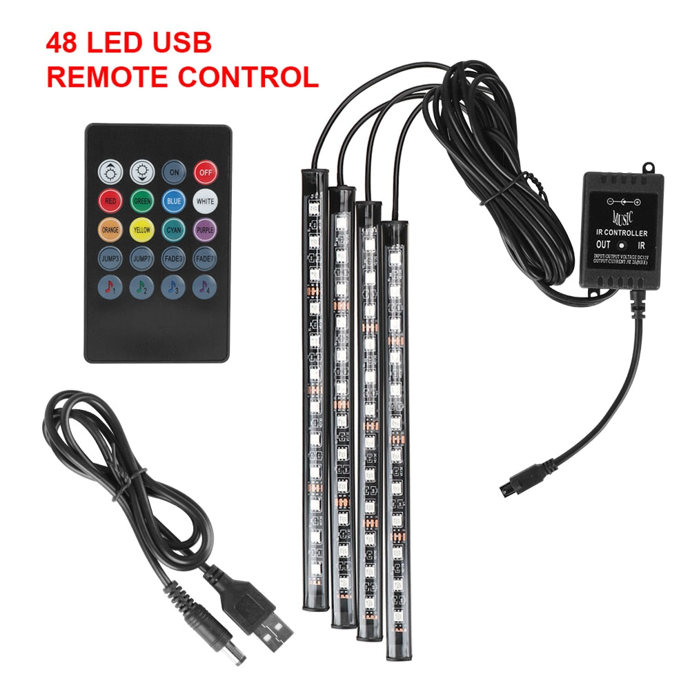 Automotive Interior Decorative Lights LED Car Foot Light 24/36/48/72 LED Atmosphere Lamp Ambient Lamp Remote/Voice Control - Premium 0 from TIKIJTRONICS - Just $4.65! Shop now at TIKIJTRONICS