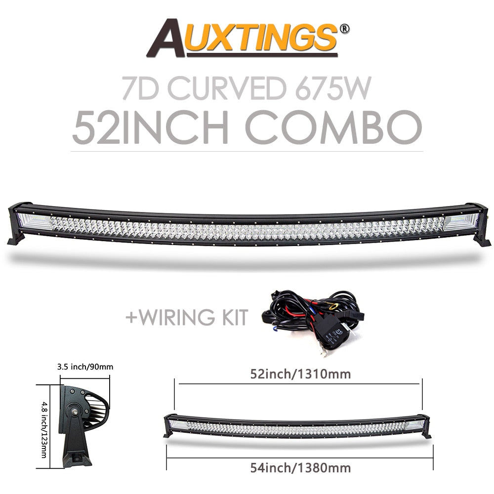 Auxtings 22 32 42 50 52'' Inch Curved Led Light Bar COMBO Led Work light 3D 7D bar Driving Offroad Car Truck 4x4 SUV ATV 12V 24V - TIKIJTRONICS 0 SPECIFICATIONSWorking Temperature: -40-85 degree CelsiusType: Light BarShape: CurvedRows: Dual RowPosition: SidesOrigin: Mainland ChinaLength: 21 32 42 52 inchIngress Protection: IP67External Testing Certification: ceColor Temperature: 6000KBrand Name: AuxtingsBeam Angle: Combo210236161: 202544808 TIKIJTRONICS  (Store description)