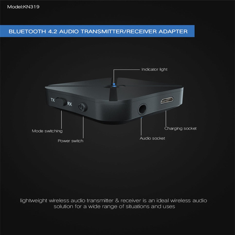 BGGQGG Bluetooth 5.0 4.2 Receiver and Transmitter Audio Music Stereo Wireless Adapter RCA 3.5MM AUX Jack For Speaker TV Car PC - TIKIJTRONICS 0 SPECIFICATIONSWireless Type: bluetoothSupport Memory Card: NoSupport Apt-x: NoSupport AAC: NoSound Track: DoublePackage: YesOrigin: Mainland ChinaModel Number: KN319 AND KN321Interface: 3.5mmContent: AUDIOCertification: CEBrand Name: BGGQGG TIKIJTRONICS  (Store description)