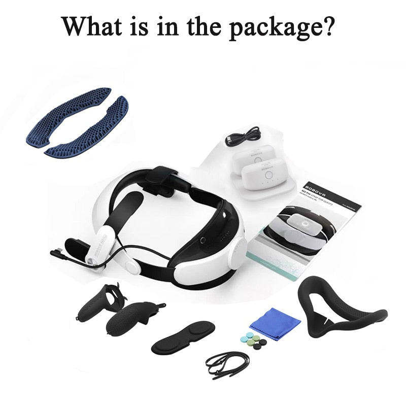 BOBOVR M2 Pro Twin Battery Head Strap Compatible with Oculus Quest2 with Ultra-Thin Twin Charger Station Chaging Replace Battery - TIKIJTRONICS 0 SPECIFICATIONSWeight: 1100gType: PADPackage: YesOrigin: Mainland ChinaModel Number: M2PRO-BD2-1Compatible Model: Compatible with Oculus Quest2Compatible Brand: Compatible with Oculus Quest2Brand Name: bobovr TIKIJTRONICS  (Store description)