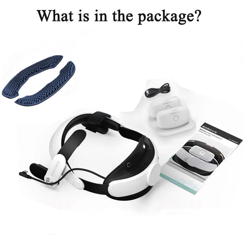 BOBOVR M2 Pro Twin Battery Head Strap Compatible with Oculus Quest2 with Ultra-Thin Twin Charger Station Chaging Replace Battery - TIKIJTRONICS 0 SPECIFICATIONSWeight: 1100gType: PADPackage: YesOrigin: Mainland ChinaModel Number: M2PRO-BD2-1Compatible Model: Compatible with Oculus Quest2Compatible Brand: Compatible with Oculus Quest2Brand Name: bobovr TIKIJTRONICS  (Store description)