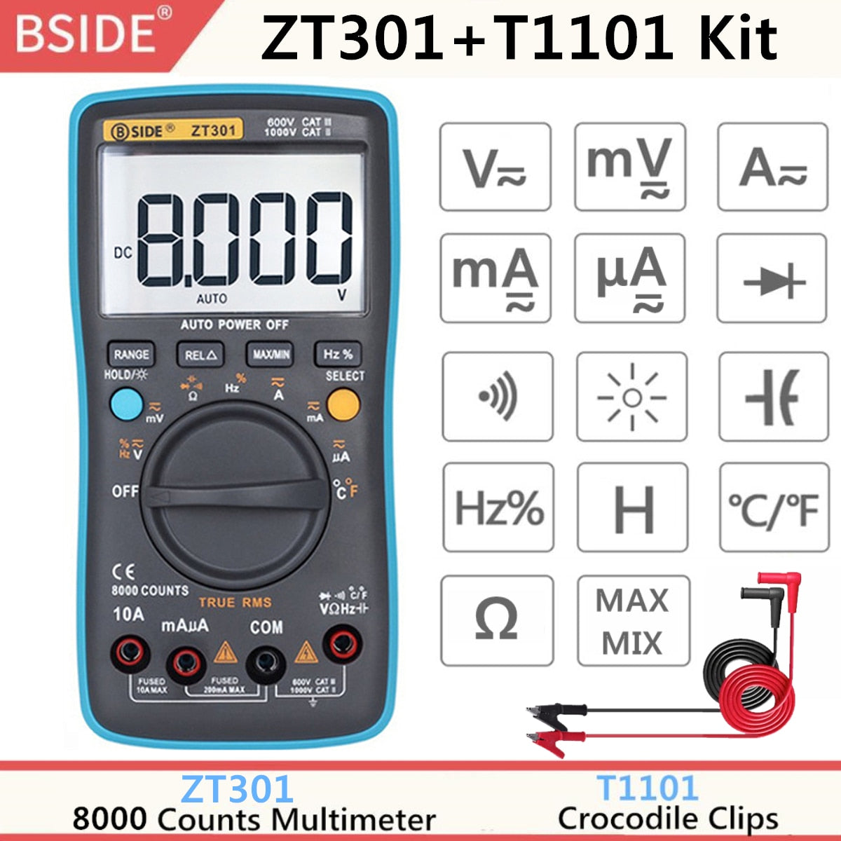 BSIDE ZT-X True RMS Digital Multimeter 3-Line Triple Display 9999 Counts AC/DC Voltage Temperature Capacitance Tester DMM ZT301 - Premium 0 from TIKIJTRONICS - Just $25.55! Shop now at TIKIJTRONICS