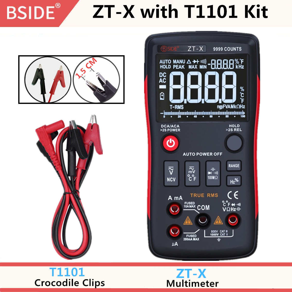 BSIDE ZT-X True RMS Digital Multimeter 3-Line Triple Display 9999 Counts AC/DC Voltage Temperature Capacitance Tester DMM ZT301 - Premium 0 from TIKIJTRONICS - Just $25.55! Shop now at TIKIJTRONICS