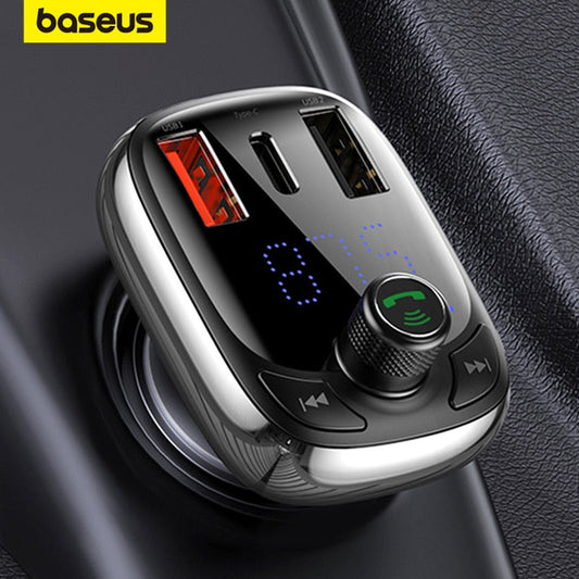 Baseus FM Transmitter Bluetooth 5.0 Handsfree Car Kit Audio MP3 Player With PPS QC3.0 QC4.0 5A Fast Charger Auto FM Modulator - TIKIJTRONICS # 0