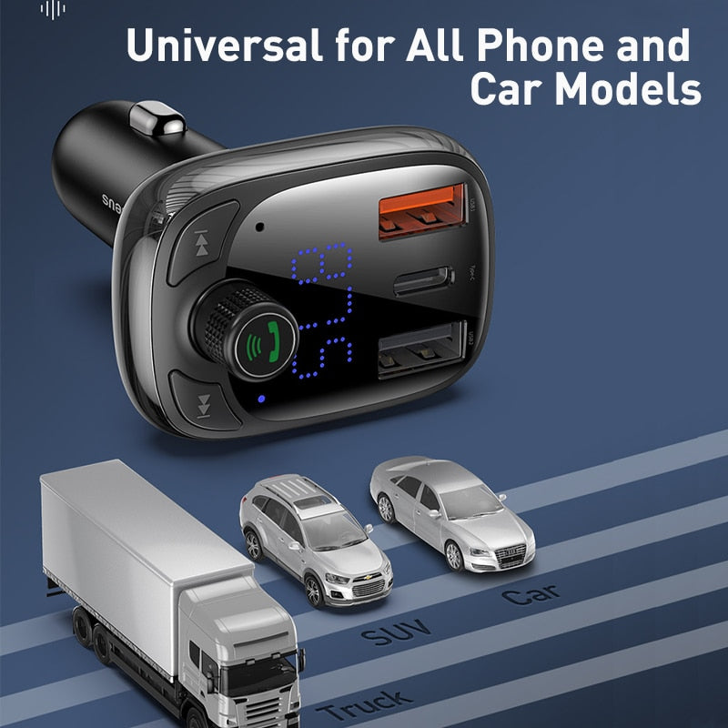 Baseus FM Transmitter Bluetooth 5.0 Handsfree Car Kit Audio MP3 Player With PPS QC3.0 QC4.0 5A Fast Charger Auto FM Modulator - TIKIJTRONICS # 0