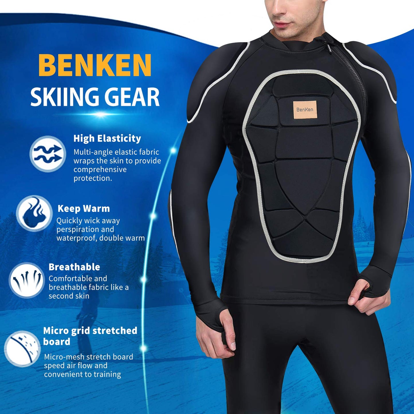 BenKen Motorcycle Armor Chest Shoulder Elbow Protector Protective Gear Protective Jacket Skateboard Snowboarding Protection - TIKIJTRONICS 0 SPECIFICATIONSSport Type: SkiingOuterwear Type: JacketsOrigin: Mainland ChinaModel Number: TH20195-CXYMaterial: Polyester,microfiberGender: MENFit: Fits true to size, take your normal sizeFeature: Anti-Pilling,Breathable,WindproofCollar: O-Neck TIKIJTRONICS  (Store description)