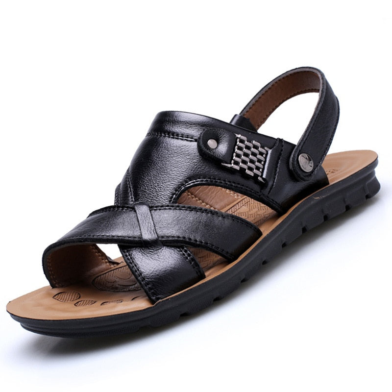 Big Size 48 Men Leather Sandals Summer Classic Men Shoes Slippers Soft Sandals Men Roman Comfortable Outdoor Walking Footwear - TIKIJTRONICS # 0