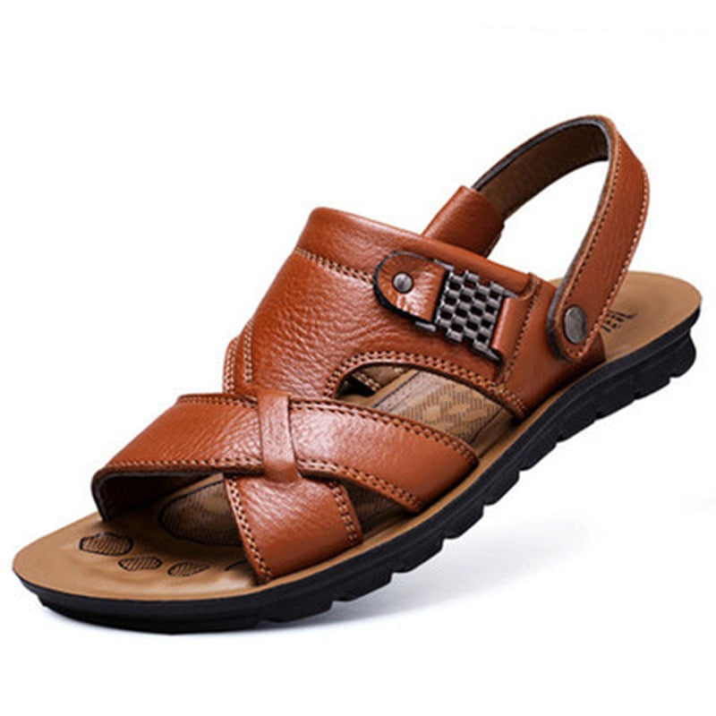 Big Size 48 Men Leather Sandals Summer Classic Men Shoes Slippers Soft Sandals Men Roman Comfortable Outdoor Walking Footwear - TIKIJTRONICS # 0