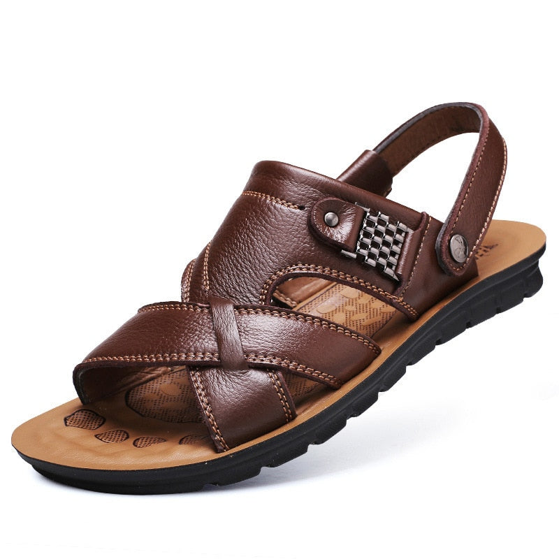 Big Size 48 Men Leather Sandals Summer Classic Men Shoes Slippers Soft Sandals Men Roman Comfortable Outdoor Walking Footwear - TIKIJTRONICS # 0