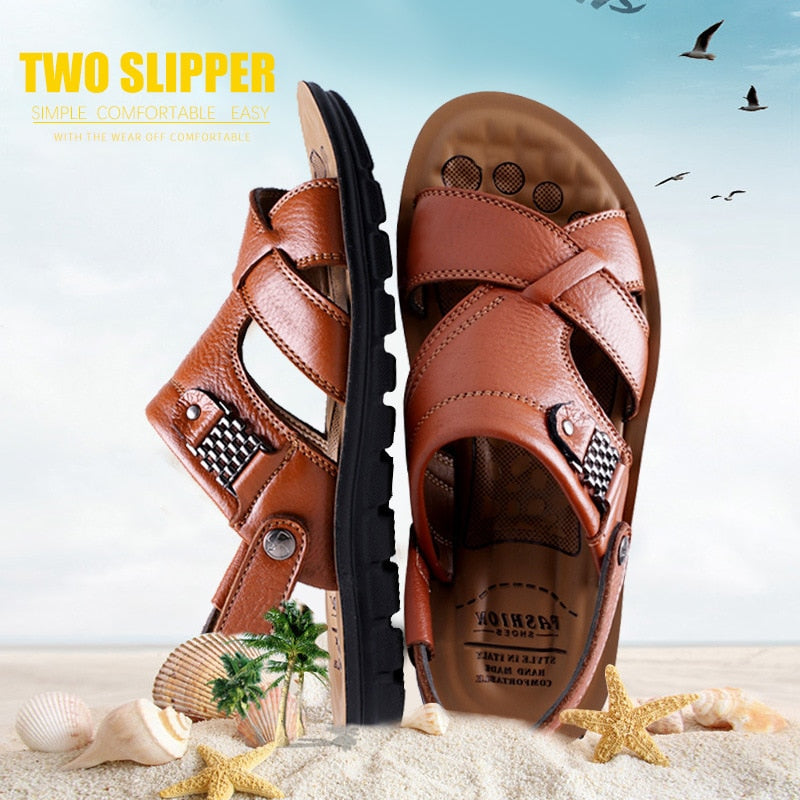 Big Size 48 Men Leather Sandals Summer Classic Men Shoes Slippers Soft Sandals Men Roman Comfortable Outdoor Walking Footwear - TIKIJTRONICS # 0