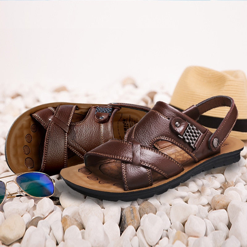 Big Size 48 Men Leather Sandals Summer Classic Men Shoes Slippers Soft Sandals Men Roman Comfortable Outdoor Walking Footwear - TIKIJTRONICS # 0