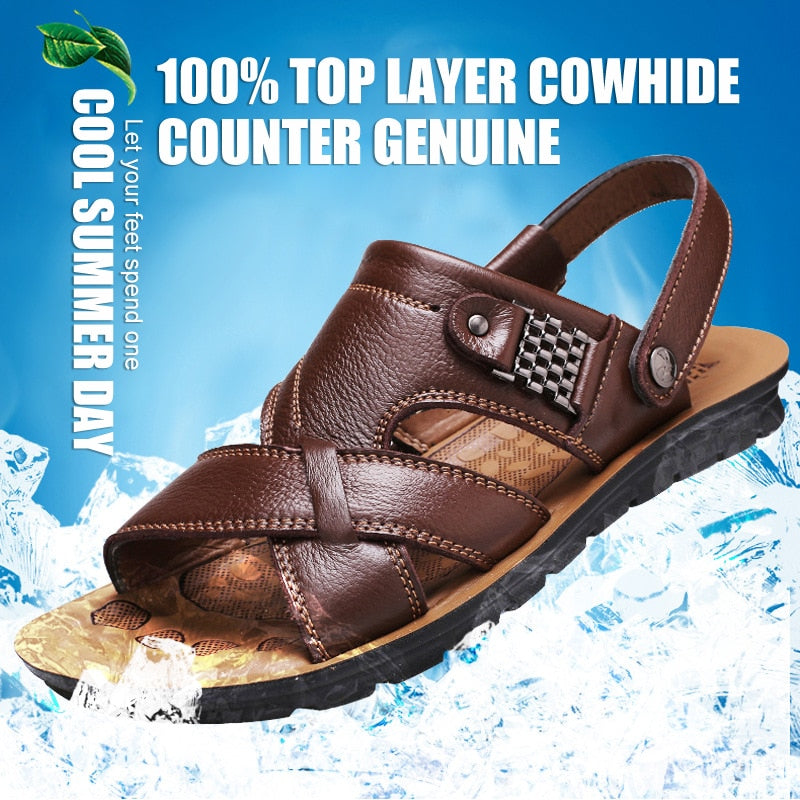 Big Size 48 Men Leather Sandals Summer Classic Men Shoes Slippers Soft Sandals Men Roman Comfortable Outdoor Walking Footwear - TIKIJTRONICS # 0