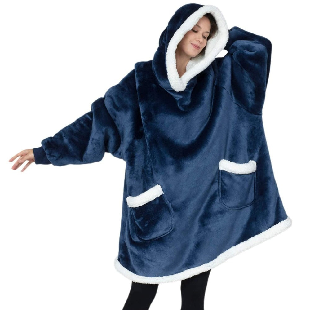 Blanket with Sleeves Women Oversized Winter Hoodie Fleece Warm Hoodies Sweatshirts Giant TV Blanket Women Hoody Robe Couple Men - TIKIJTRONICS # 0