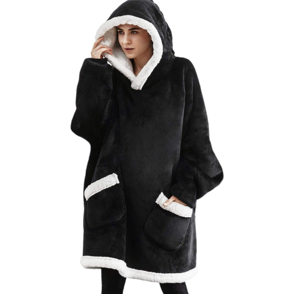 Blanket with Sleeves Women Oversized Winter Hoodie Fleece Warm Hoodies Sweatshirts Giant TV Blanket Women Hoody Robe Couple Men - TIKIJTRONICS # 0