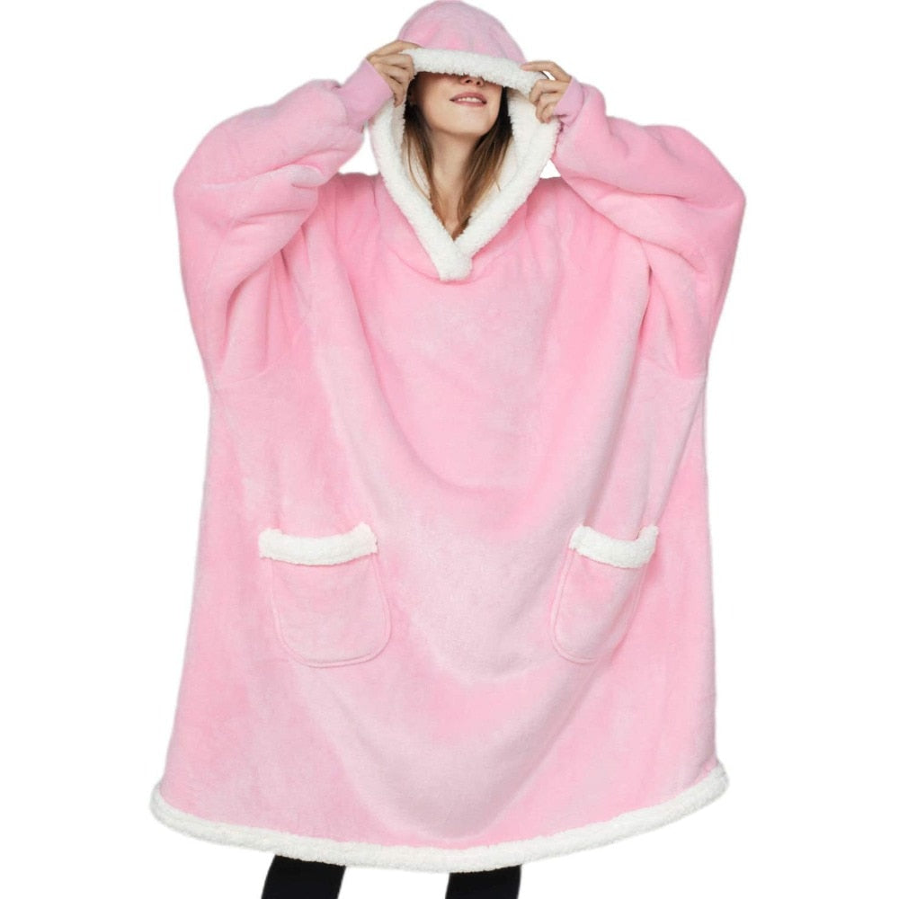 Blanket with Sleeves Women Oversized Winter Hoodie Fleece Warm Hoodies Sweatshirts Giant TV Blanket Women Hoody Robe Couple Men - TIKIJTRONICS # 0