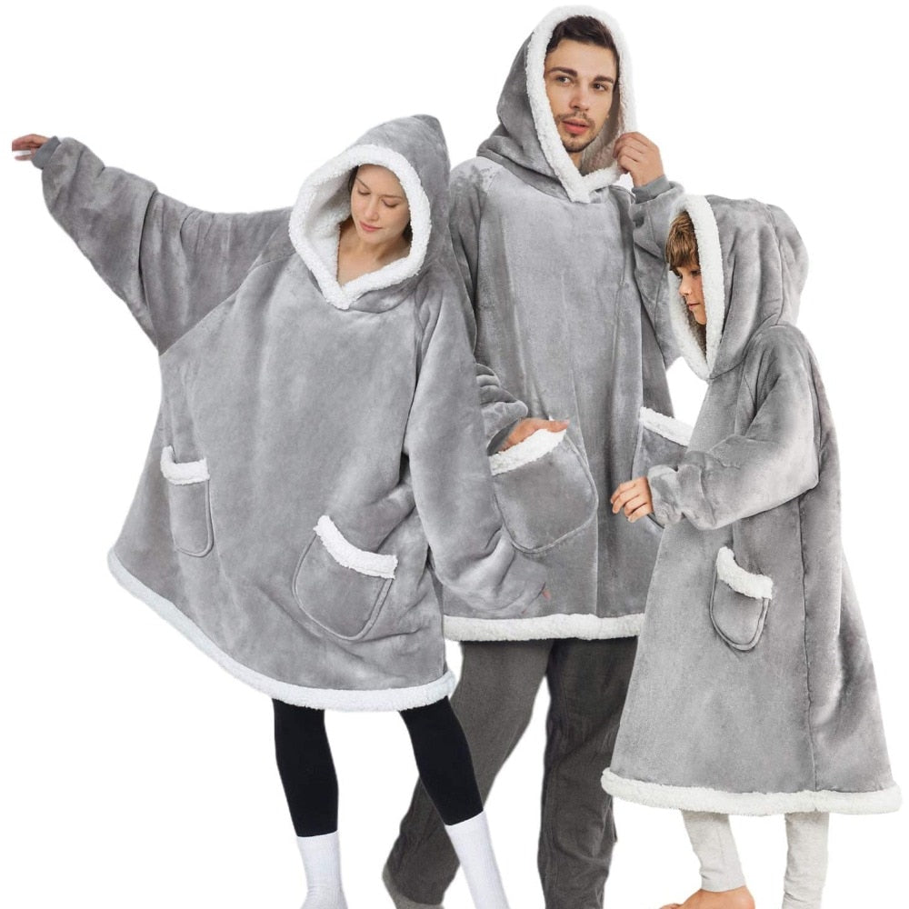 Blanket with Sleeves Women Oversized Winter Hoodie Fleece Warm Hoodies Sweatshirts Giant TV Blanket Women Hoody Robe Couple Men - TIKIJTRONICS # 0