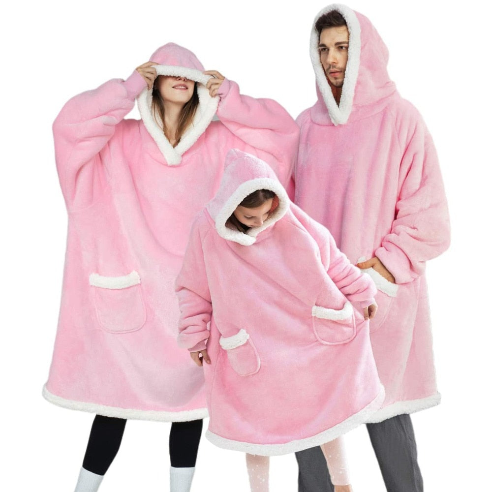 Blanket with Sleeves Women Oversized Winter Hoodie Fleece Warm Hoodies Sweatshirts Giant TV Blanket Women Hoody Robe Couple Men - TIKIJTRONICS # 0