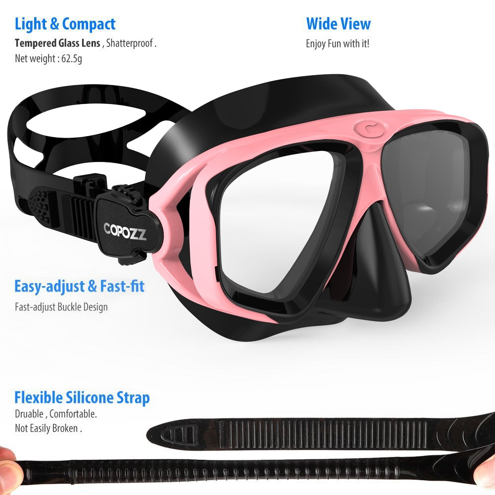 COPOZZ 2023 Scuba Diving Mask Set Anti Fog Goggles with Snorkel Glasses Tube Adjustable Strap for Women Men Adult Swimming Mask - TIKIJTRONICS # 0