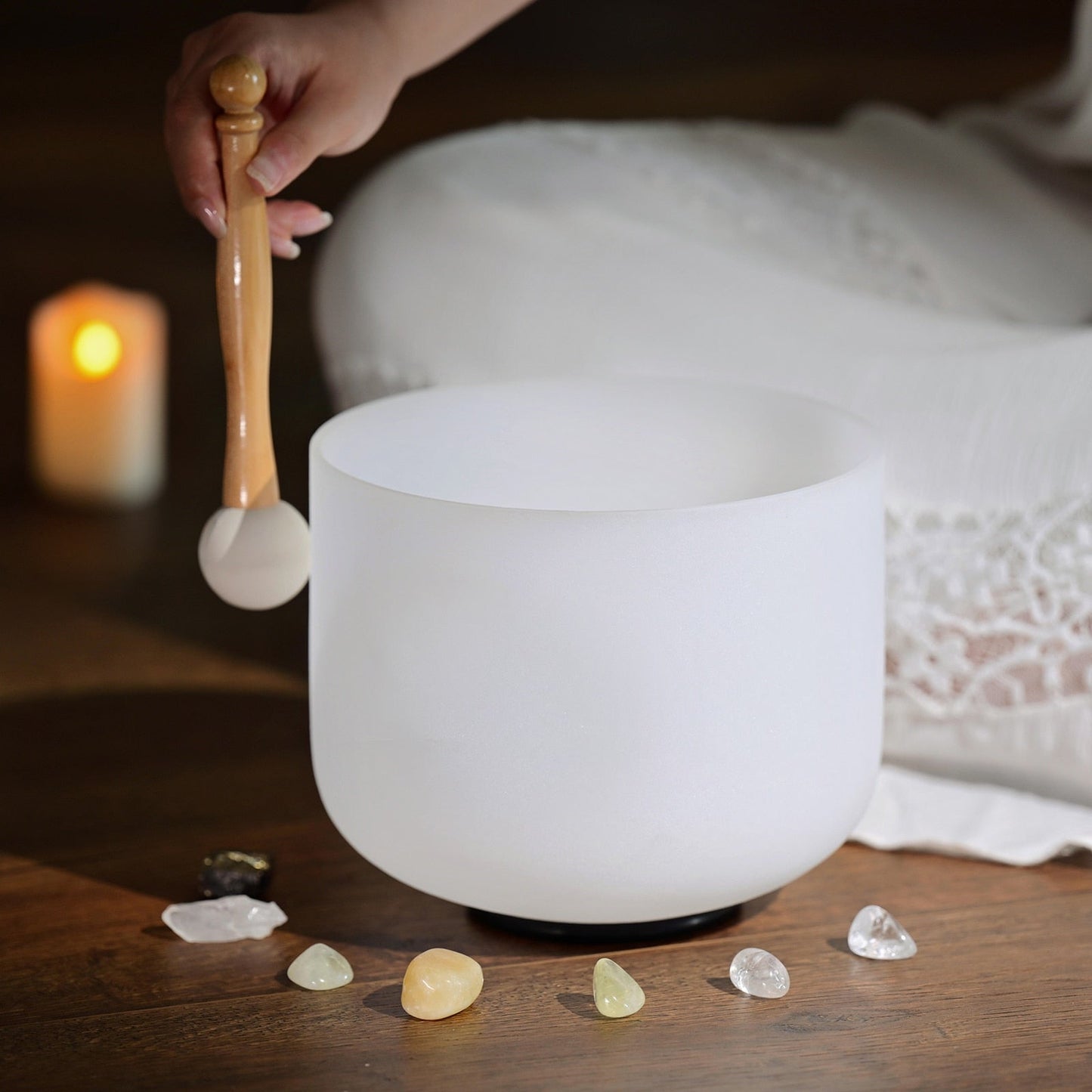 CVNC 8 Inch White Frosted Quartz Crystal Singing Bowl for Sound Healing Meditation Yoga with Free Mallet - TIKIJTRONICS # 0