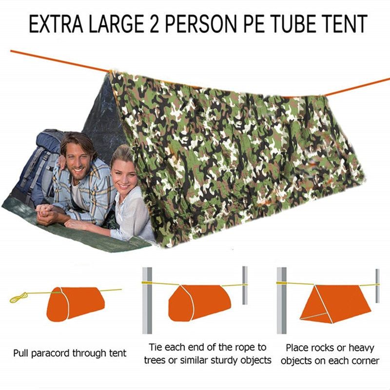 Camping Emergency Tent Survival Sleeping Bag, Lightweight Waterproof Thermal Emergency Blanket, Bivy Sack for Outdoor Adventure - TIKIJTRONICS 0 SPECIFICATIONSType: Emergency BlanketsPackage Weight: 175gOrigin: Mainland ChinaName: Emergency Tent,Emergency Sleeping Bag, Survival Sleeping BagMaterial: ChiffonItem Package Dimensions L x W x H: 240x150x90cm (94.5x59x35inch) TIKIJTRONICS  (Store description)