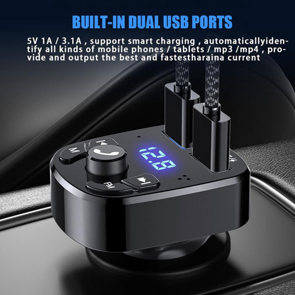 Car Hands-free Bluetooth-compaitable 5.0 FM Transmitter Car Kit MP3 Modulator Player Handsfree Audio Receiver 2 USB Fast Charger - TIKIJTRONICS # 0