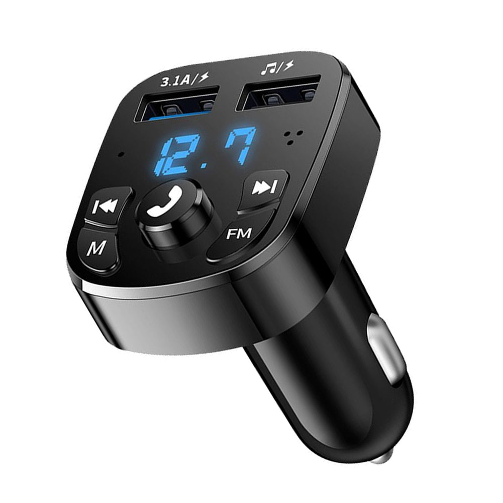 Car Hands-free Bluetooth-compaitable 5.0 FM Transmitter Car Kit MP3 Modulator Player Handsfree Audio Receiver 2 USB Fast Charger - TIKIJTRONICS # 0