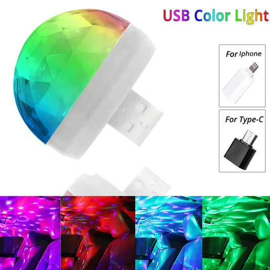 Car USB Ambient Light DJ RGB Mini Colorful Music Sound Led Apple 5V Interface Holiday Party Atmosphere Interior Dome Trunk Lamp - TIKIJTRONICS # 