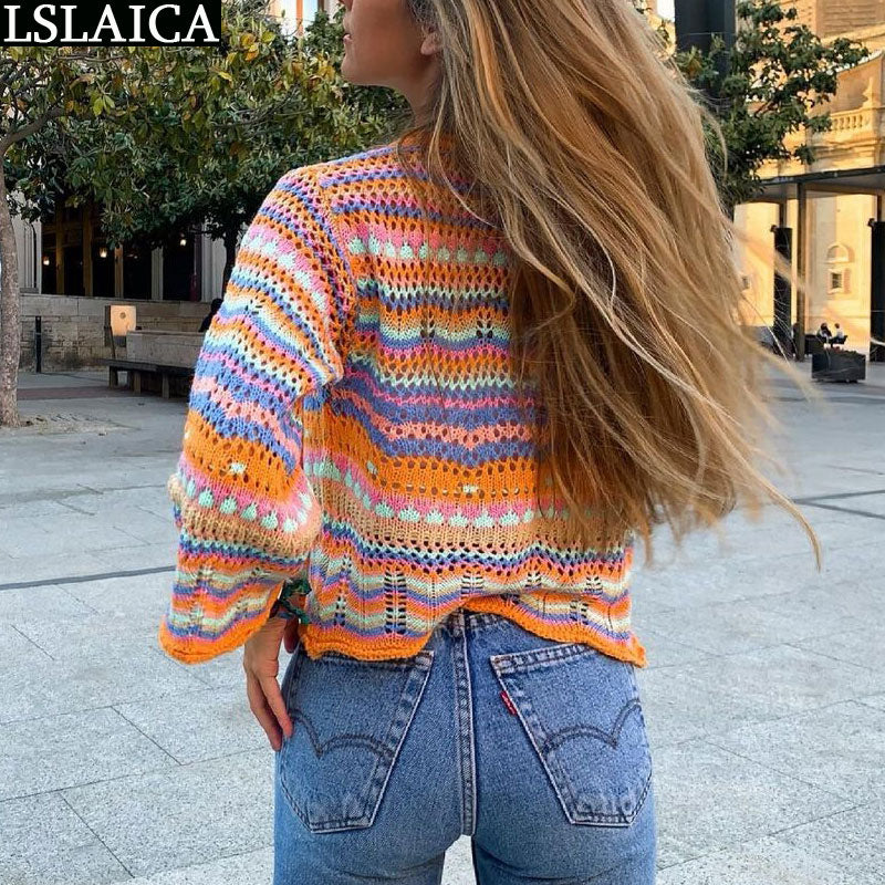 Cardigan Top Women Long Sleeve Single Button Decorated Slim Rainbow Striped Patchwork Women's Sweater Spring Autumn Fashion 2022 - Premium 0 from TIKIJTRONICS - Just $15.63! Shop now at TIKIJTRONICS