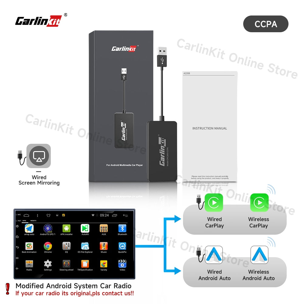 Carlinkit Wired/Wireless CarPlay Wireless Android Auto Dongle Mirror For Modify Android Screen Car Ariplay  Smart Link IOS 14 15.