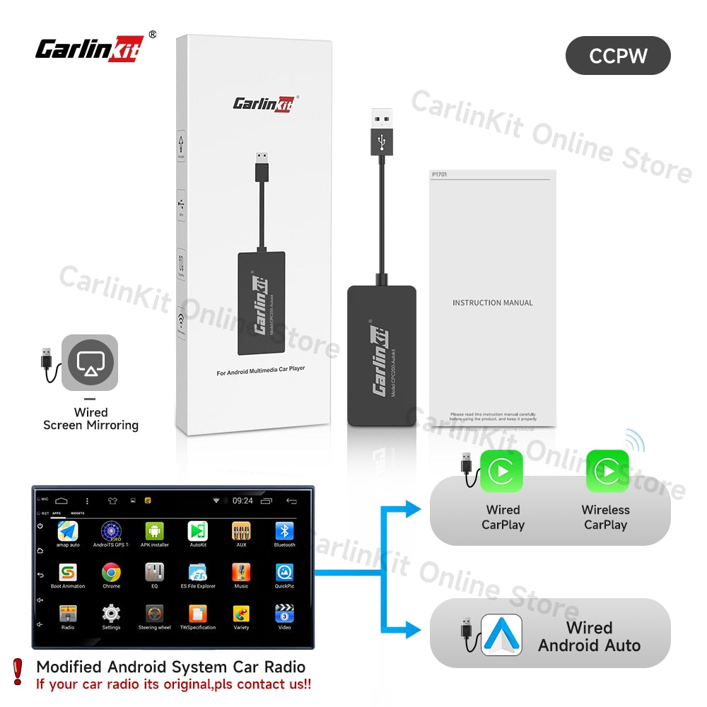 Carlinkit Wired/Wireless CarPlay Wireless Android Auto Dongle Mirror For Modify Android Screen Car Ariplay  Smart Link IOS 14 15.