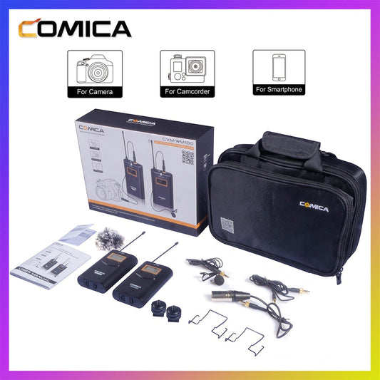 Comica CVM-WM100 UHF 48 Channels Wireless Lavalier Lapel Microphone System for Canon Nikon Sony DSLR Cameras/Smartphones - Premium 0 from TIKIJTRONICS - Just $118.15! Shop now at TIKIJTRONICS