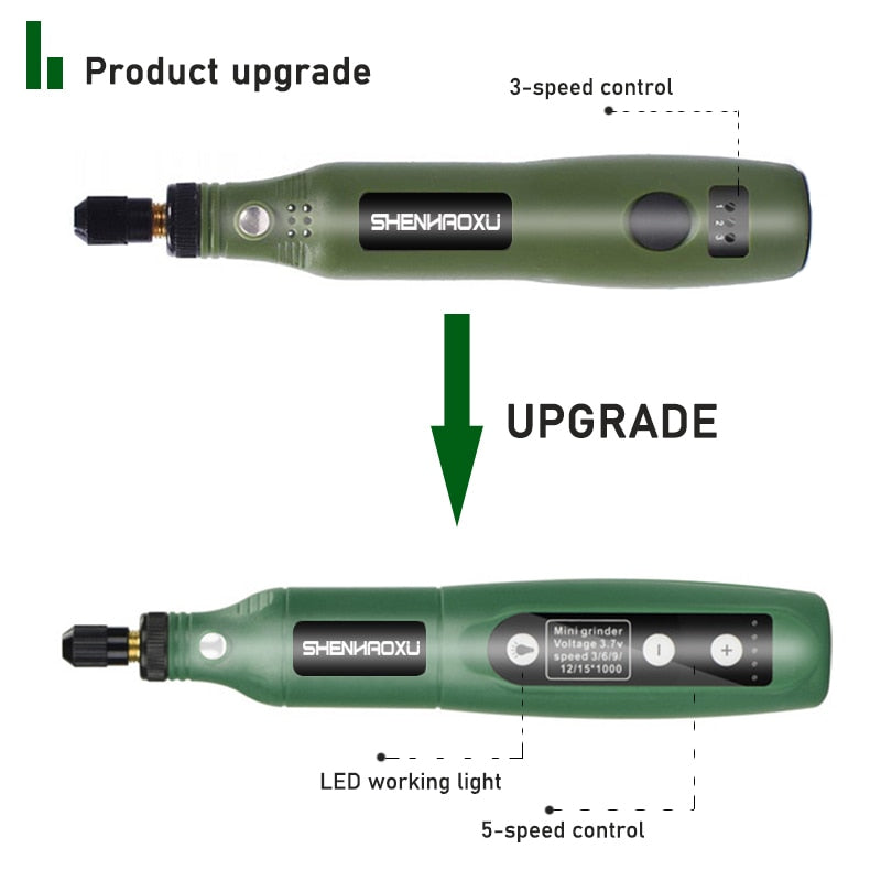 Cordless Grinder Electric Drill 5-Speed Adjustable Engraving Pen Cutting Polishing Drilling Rotary Tool With Dremel Accessories - TIKIJTRONICS # 0