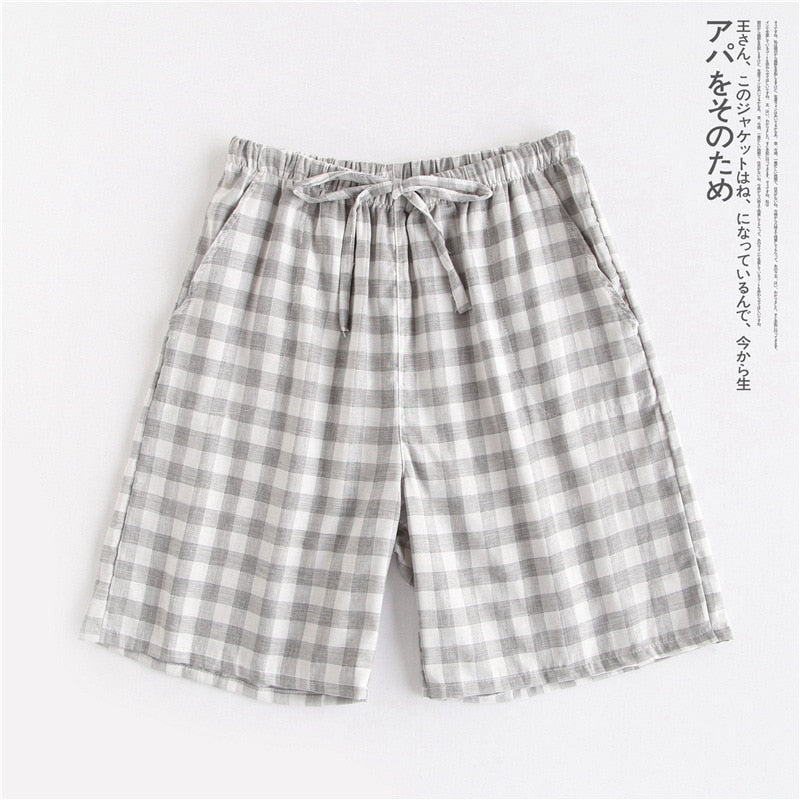 Couple pajamas summer cotton gauze shorts Japanese style simple elastic waist casual large size lattice men and women home pants - TIKIJTRONICS 0 SPECIFICATIONSSexually Suggestive: NoSeason: summerPattern Type: PlaidOrigin: Mainland ChinaObscene Picture: NoModel Number: JD-GZDKMaterial Composition: CottonMaterial: CottonLength: ShortsItem Type: Sleep BottomsGender: WOMENFabric Type: WovenClosure Type: DrawstringBrand Name: CLOUD COTTON STORY TIKIJTRONICS  (Store description)