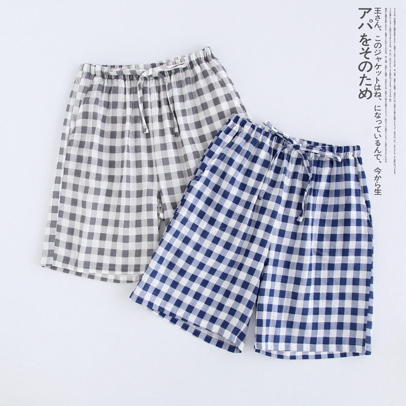 Couple pajamas summer cotton gauze shorts Japanese style simple elastic waist casual large size lattice men and women home pants - TIKIJTRONICS 0 SPECIFICATIONSSexually Suggestive: NoSeason: summerPattern Type: PlaidOrigin: Mainland ChinaObscene Picture: NoModel Number: JD-GZDKMaterial Composition: CottonMaterial: CottonLength: ShortsItem Type: Sleep BottomsGender: WOMENFabric Type: WovenClosure Type: DrawstringBrand Name: CLOUD COTTON STORY TIKIJTRONICS  (Store description)