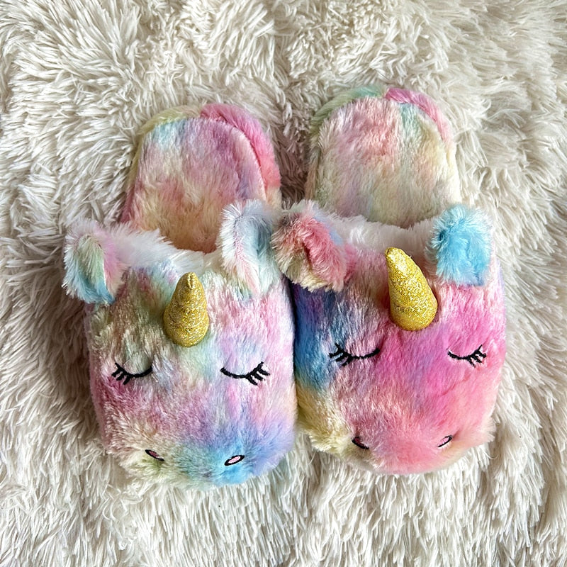 Cute Cartoon Alpaca House Women Fur Slippers Winter Warm Plush Parent-Child Floor Slides Indoor Bedroom Girls Fluffy Slippes - TIKIJTRONICS # 0