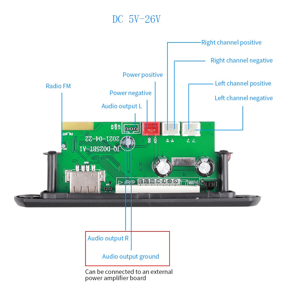 DC 5V 18V 50W Amplifier MP3 Decoder Board Bluetooth V5.0 Car MP3 Player USB FM AUX Radio Recording Module For Speaker Handsfree - TIKIJTRONICS # 0