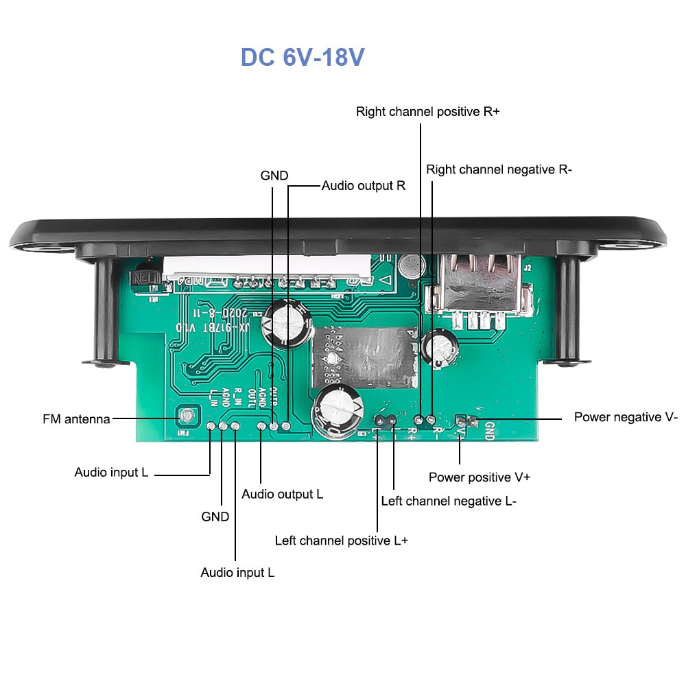 DC 5V 18V 50W Amplifier MP3 Decoder Board Bluetooth V5.0 Car MP3 Player USB FM AUX Radio Recording Module For Speaker Handsfree - TIKIJTRONICS # 0