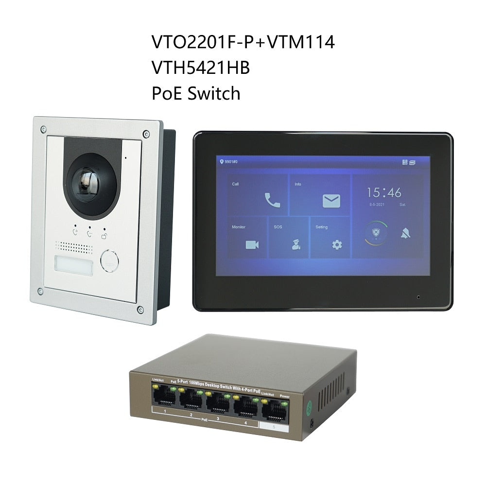 DH Multi-Language IP Video Intercom KIT,VTO2201F-P & VTH5421HW /VTH5421HB & PoE switch,support SIP, replace VTO2202F-P-S2 - Premium 0 from TIKIJTRONICS - Just $258! Shop now at TIKIJTRONICS