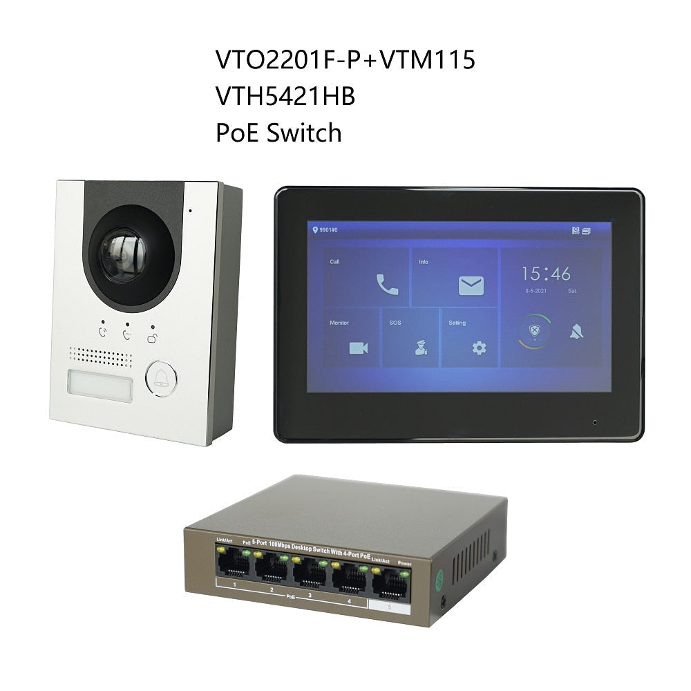 DH Multi-Language IP Video Intercom KIT,VTO2201F-P & VTH5421HW /VTH5421HB & PoE switch,support SIP, replace VTO2202F-P-S2 - Premium 0 from TIKIJTRONICS - Just $258! Shop now at TIKIJTRONICS