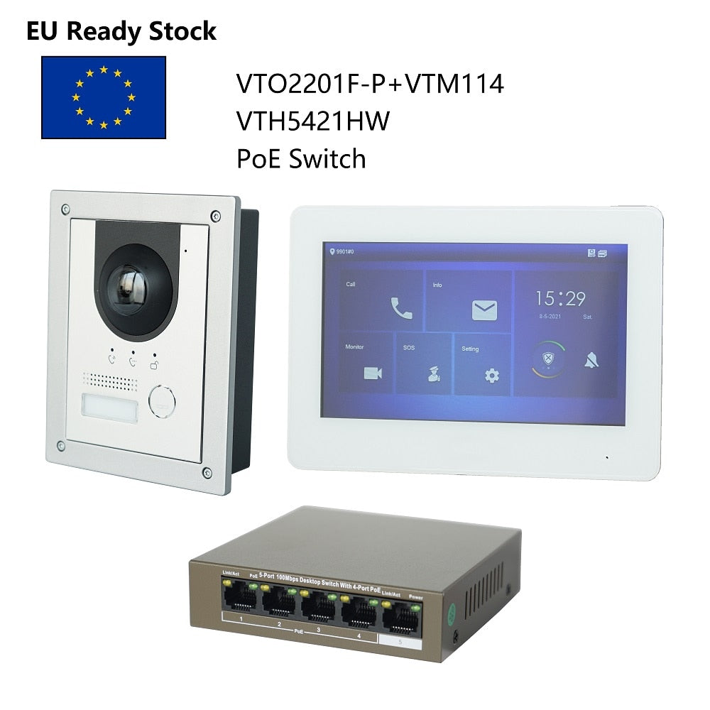 DH Multi-Language IP Video Intercom KIT,VTO2201F-P & VTH5421HW /VTH5421HB & PoE switch,support SIP, replace VTO2202F-P-S2 - Premium 0 from TIKIJTRONICS - Just $258! Shop now at TIKIJTRONICS