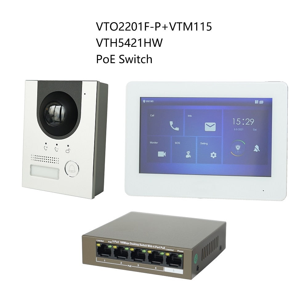 DH Multi-Language IP Video Intercom KIT,VTO2201F-P & VTH5421HW /VTH5421HB & PoE switch,support SIP, replace VTO2202F-P-S2 - Premium 0 from TIKIJTRONICS - Just $258! Shop now at TIKIJTRONICS