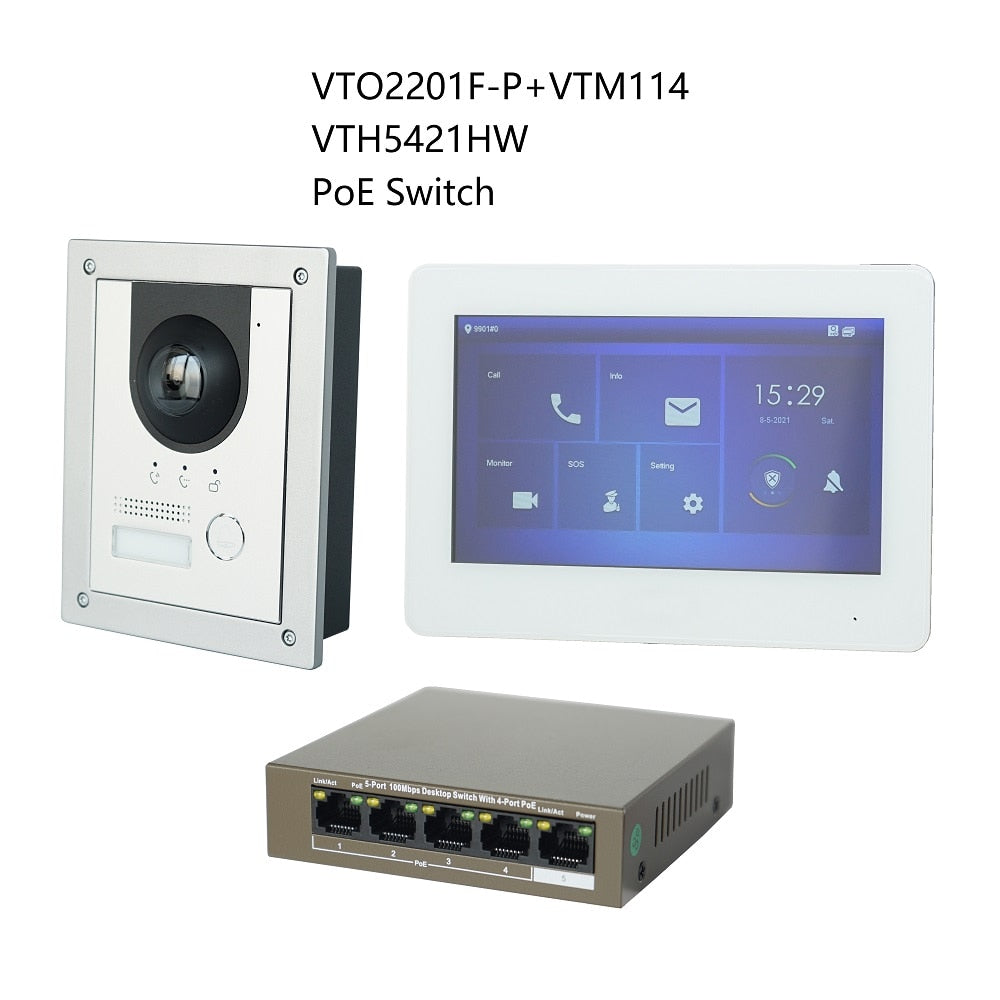 DH Multi-Language IP Video Intercom KIT,VTO2201F-P & VTH5421HW /VTH5421HB & PoE switch,support SIP, replace VTO2202F-P-S2 - Premium 0 from TIKIJTRONICS - Just $258! Shop now at TIKIJTRONICS